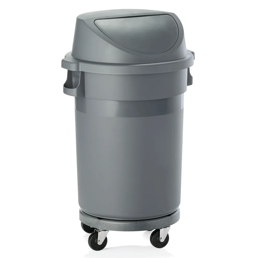 Abfallbehälter mit Transporttrolley und Pushdeckel, 80 ltr.