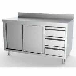 Arbeitsschrank mit Schiebetüren, Schubladen Rechts mit Aufkantung 1600x700x850mm