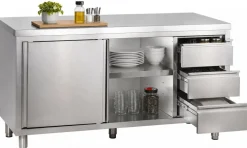 Arbeitsschrank mit Schiebetüren und Schubladenblock B 200cm x T 60cm