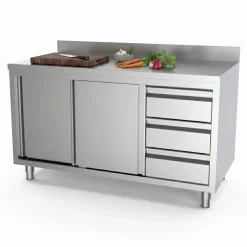 Arbeitsschrank mit Schiebetüren, Schubladen Rechts mit Aufkantung 1800x700x850mm