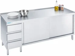 Arbeitsschrank mit Schiebetüren und Schubladen Links, 1600x600x850/900mm