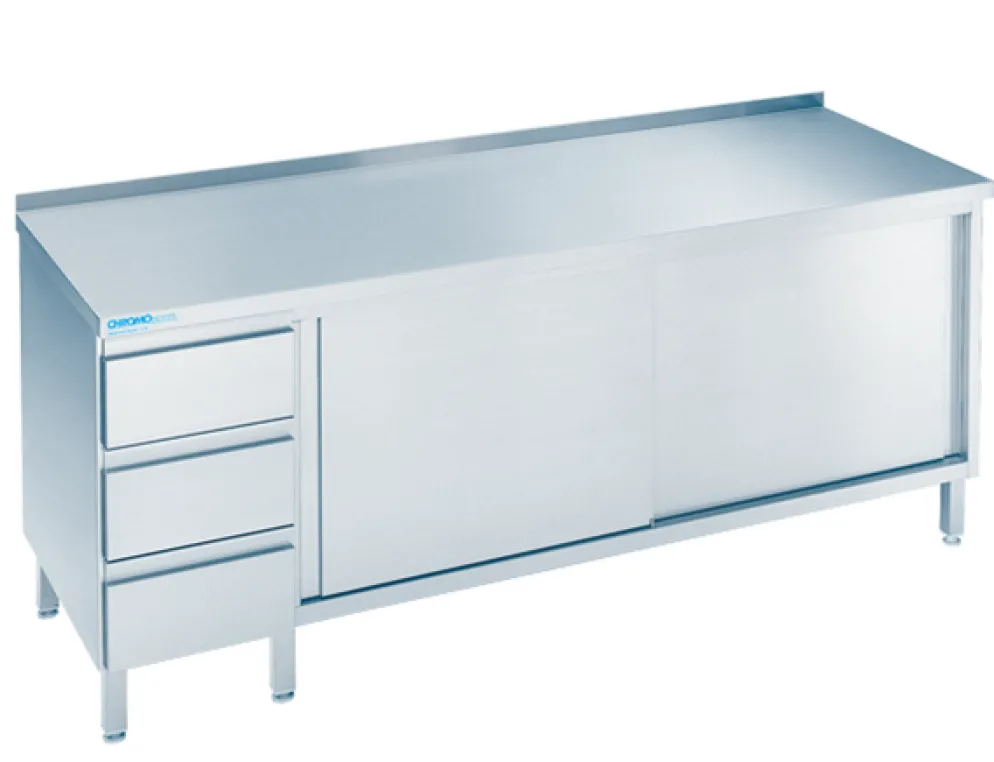 Arbeitsschrank mit Schiebetüren und Schubladen Links, 1600x600x850/900mm