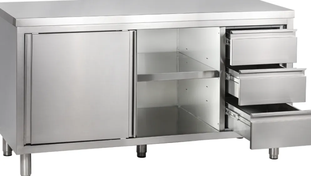 Arbeitsschrank mit Schiebetüren und Schubladen B 160cm x T 60cm
