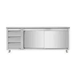 Arbeitsschrank mit Schubladenblock links, Schiebetüren, Breite 1600 mm
