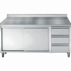 Arbeitstisch 700 mm mit Schiebetüren, Schubladen, Aufkantung, Breite 1600mm