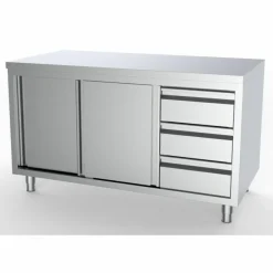 Arbeitstisch 1400 mm, Schiebetüren, Schubladen rechts, 700 mm tief