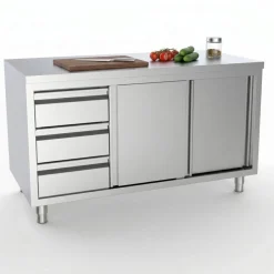 Arbeitstisch 1400 mm, Schiebetüren, Schubladen links, 700 mm tief