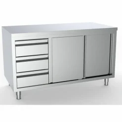 Arbeitstisch 1400 mm, Schiebetüren, Schubladen links, 700 mm tief