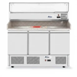 Arktic Pizzatisch 3-türig mit Aufsatzkühlvitrine, Granitarbeitsplatte, 1400mm