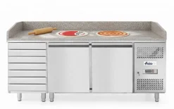 ARKTIC Pizzatisch 2-türig+7 Schubladen 485L, Breite 2010mm