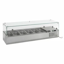 Aufsatzvitrine für 6x 1/3 GN-Behälter, Edelstahl, statische Kühlung