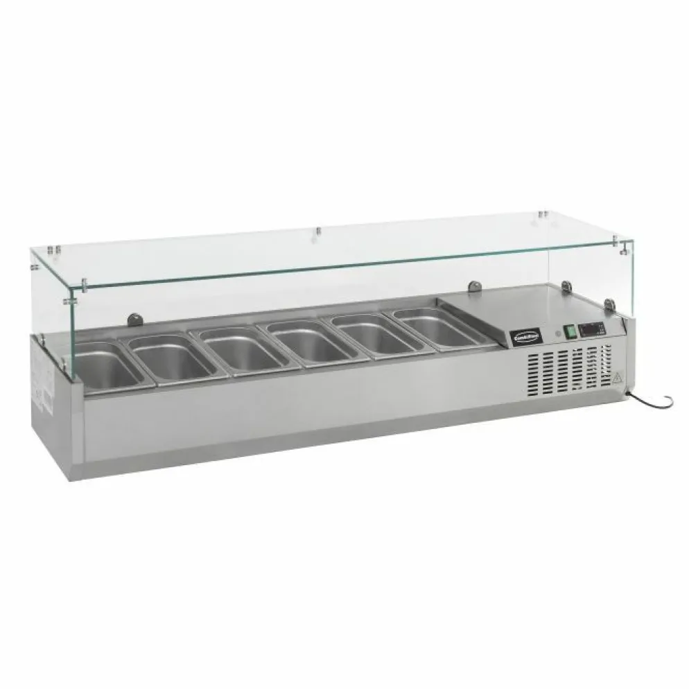 Aufsatzvitrine für 6x 1/3 GN-Behälter, Edelstahl, statische Kühlung