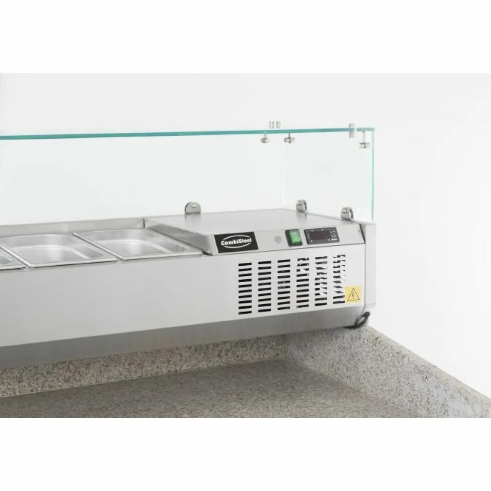 Aufsatzvitrine für 6x 1/3 GN-Behälter, Edelstahl, statische Kühlung