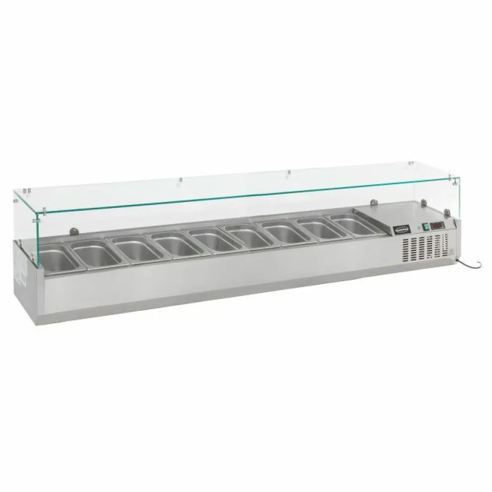 Aufsatzvitrine für 9x 1/3 GN-Behälter, Edelstahl, statische Kühlung