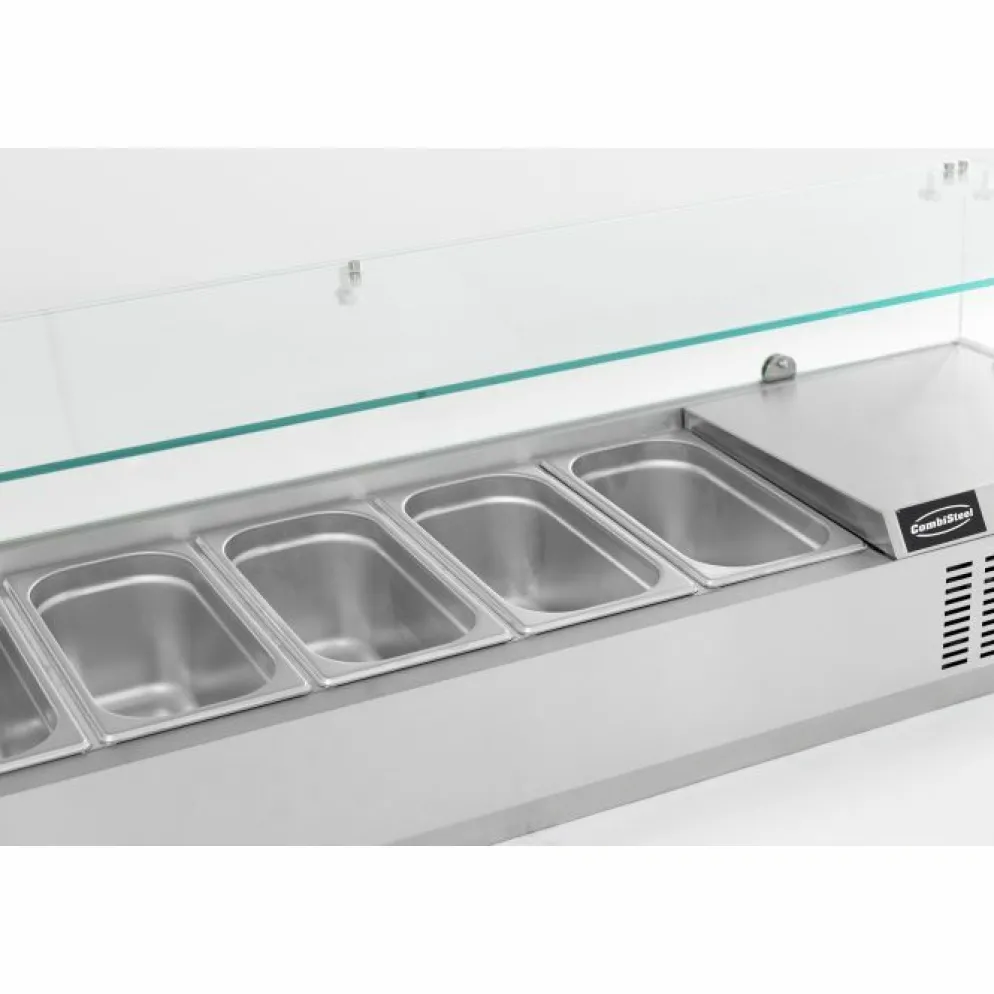 Aufsatzvitrine für 6x 1/4 GN-Behälter, Edelstahl, statische Kühlung
