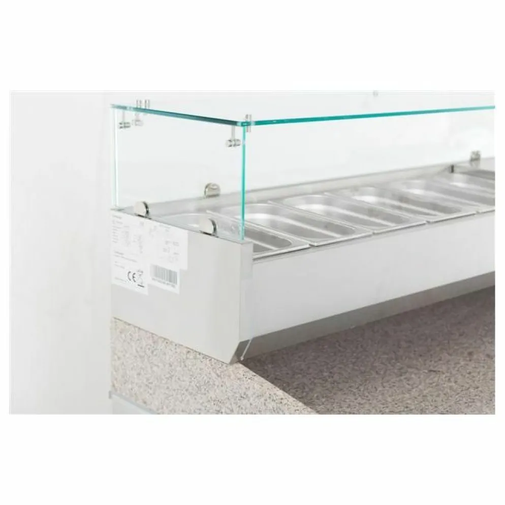Aufsatzvitrine für 6x 1/4 GN-Behälter, Edelstahl, statische Kühlung