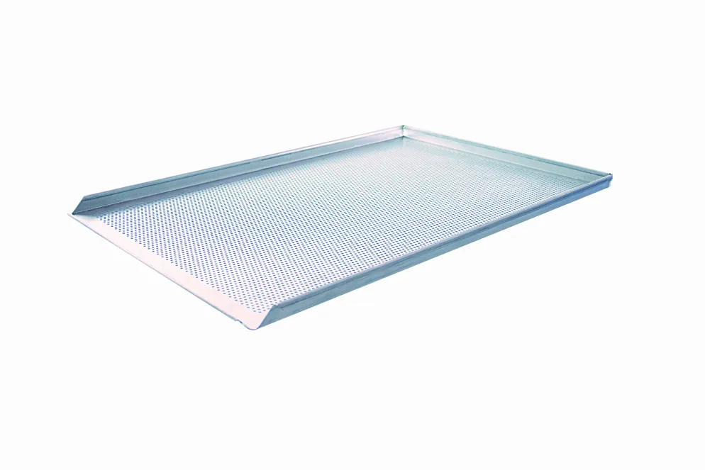 Backblech Alu 400x600mm kurze Seite offen, 3 Seiten 90 ° 20 mm hoch, gelocht 3mm