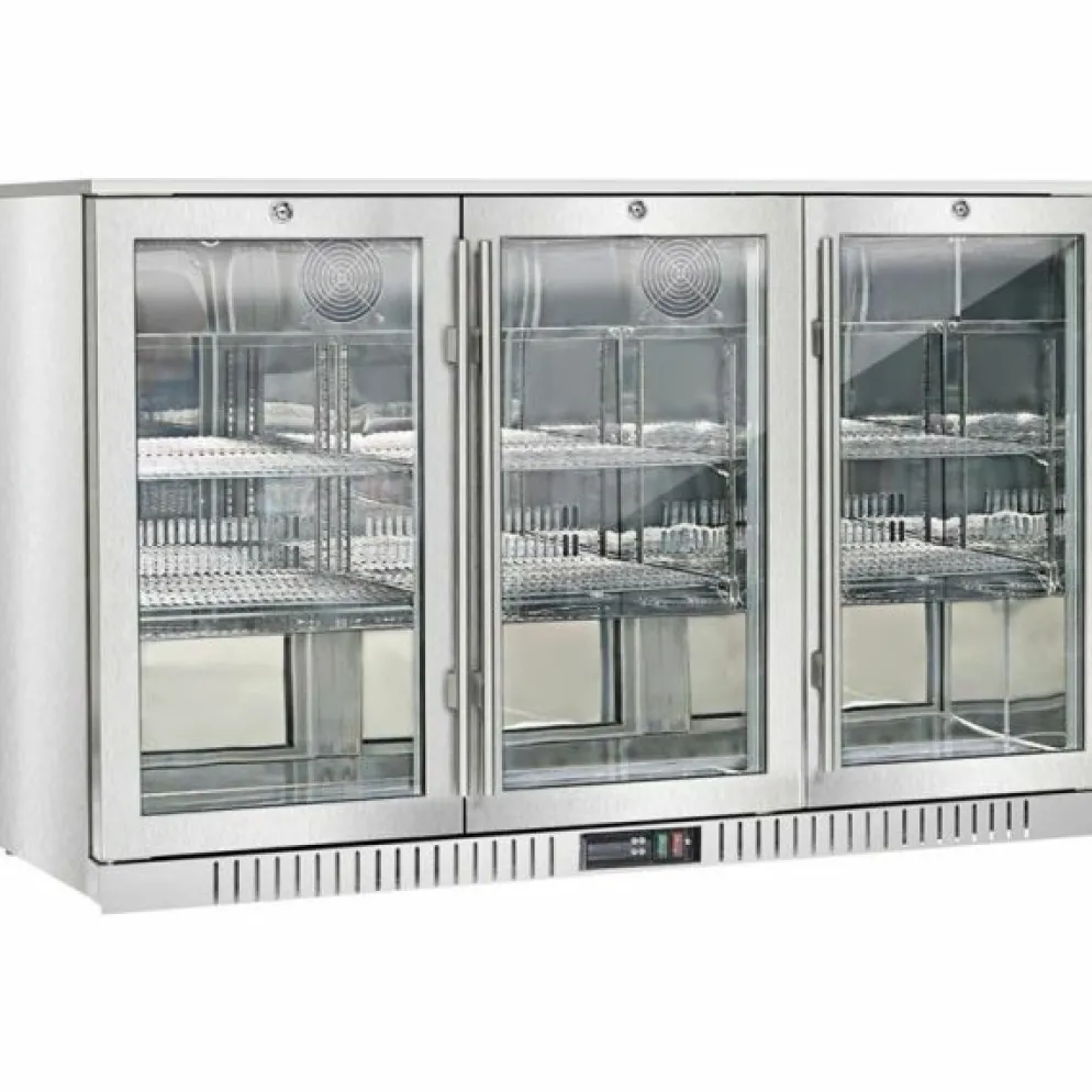 Bar Display Cooler Edelstahl 3 Flügeltüren, 308 Liter, 1350 mm