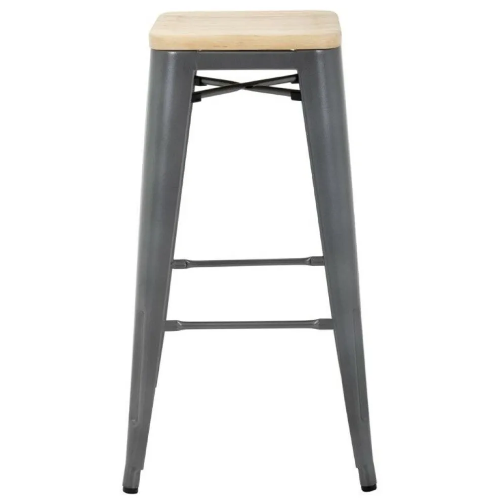Barhocker Holli Bistro-G grau, Stahl mit Holzsitz, 43x43x77cm