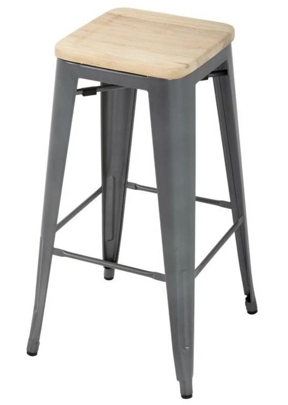 Barhocker Holli Bistro-G grau, Stahl mit Holzsitz, 43x43x77cm