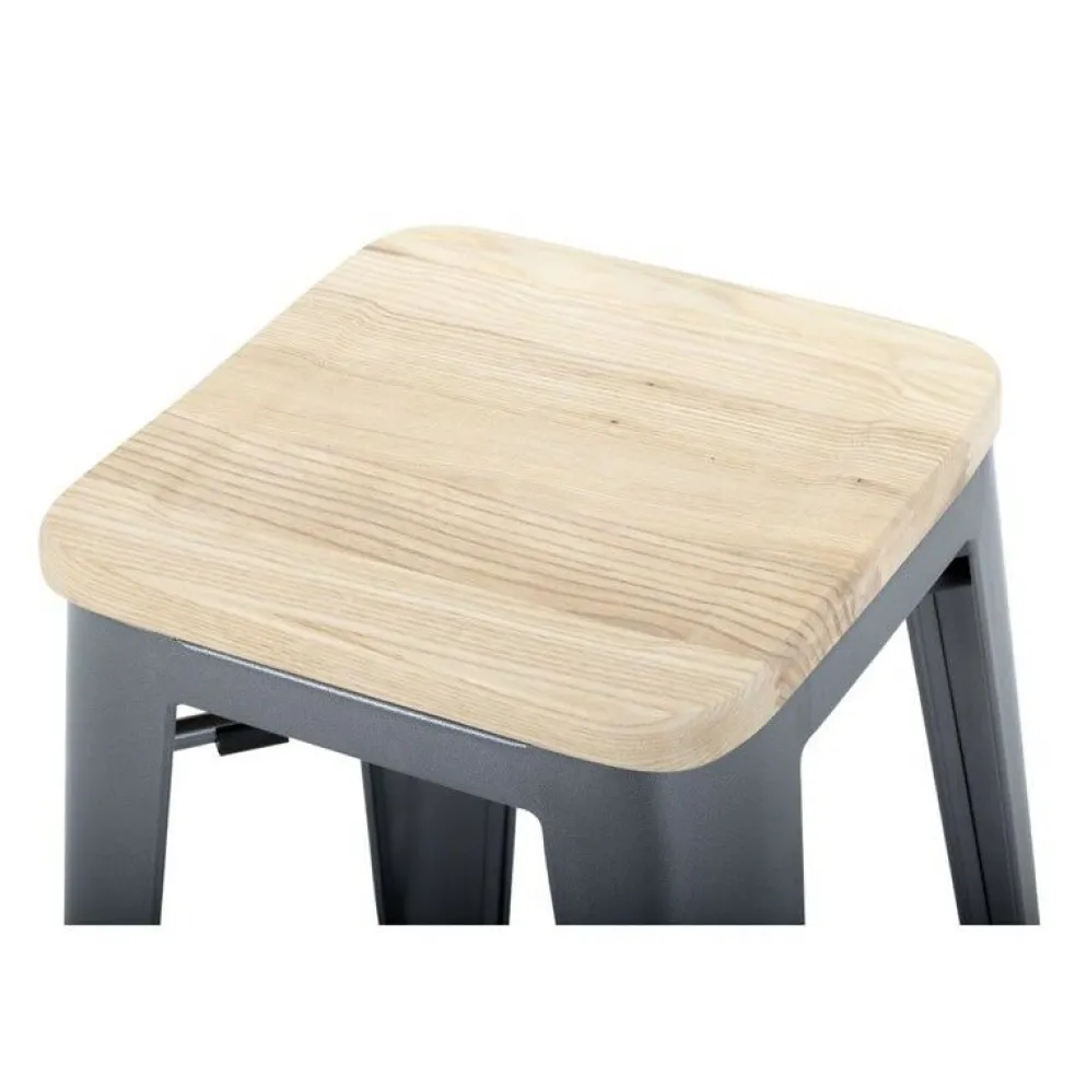 Barhocker Holli Bistro-G grau, Stahl mit Holzsitz, 43x43x77cm