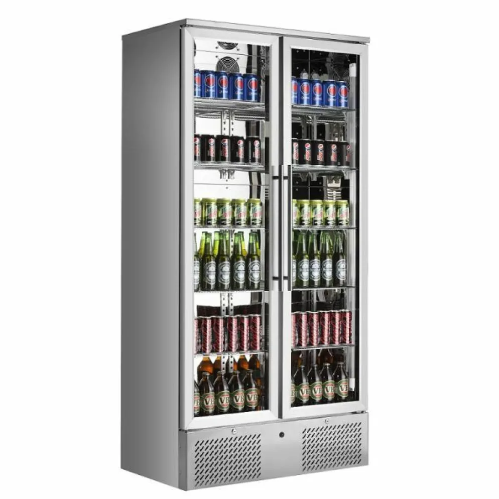 Barkühler Glastürkühlschrank Edelstahl 2 Türen 900 mm, 458 Liter