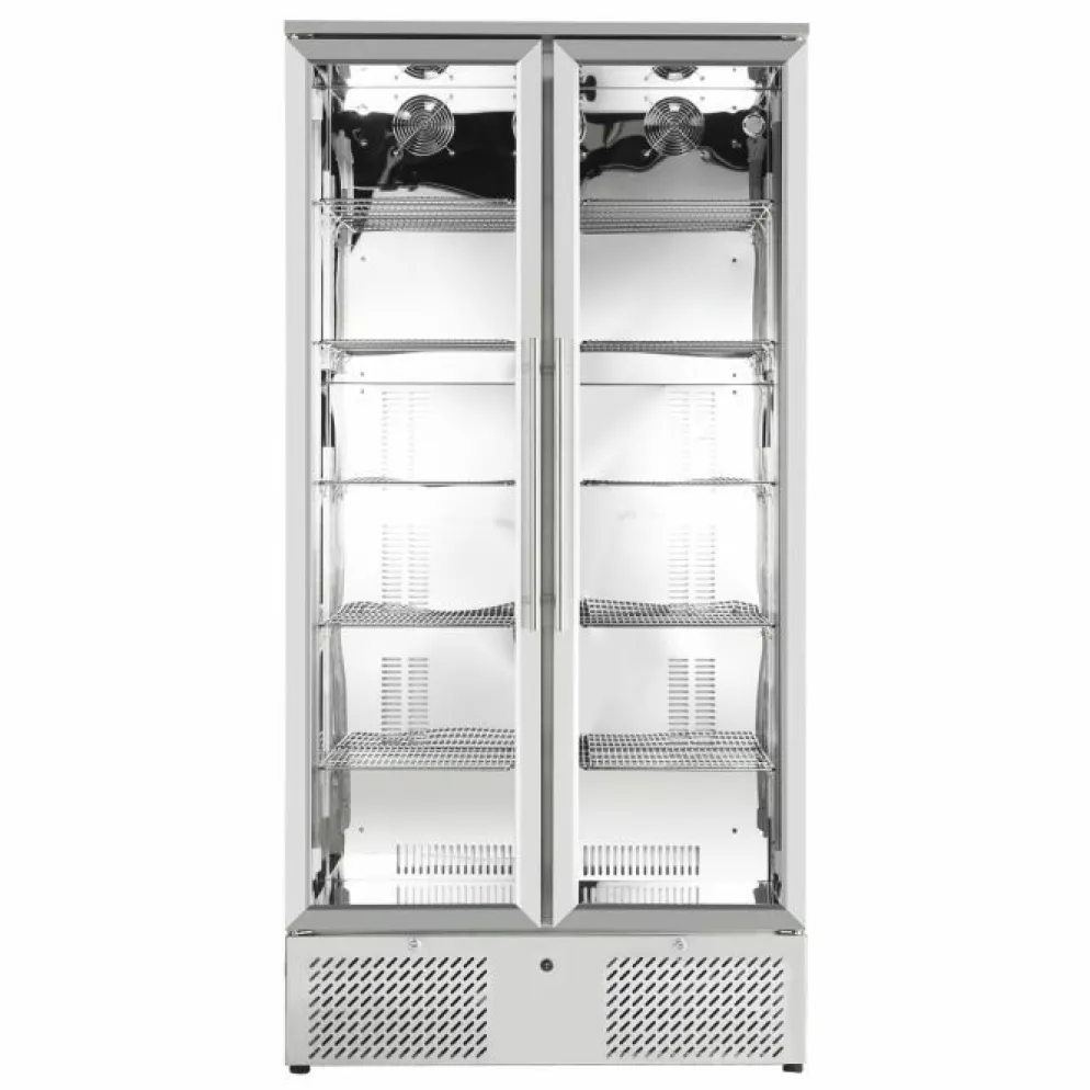 Barkühler Glastürkühlschrank Edelstahl 2 Türen 900 mm, 458 Liter