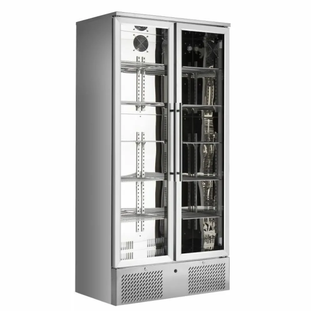 Barkühler Glastürkühlschrank Edelstahl 2 Türen 900 mm, 458 Liter