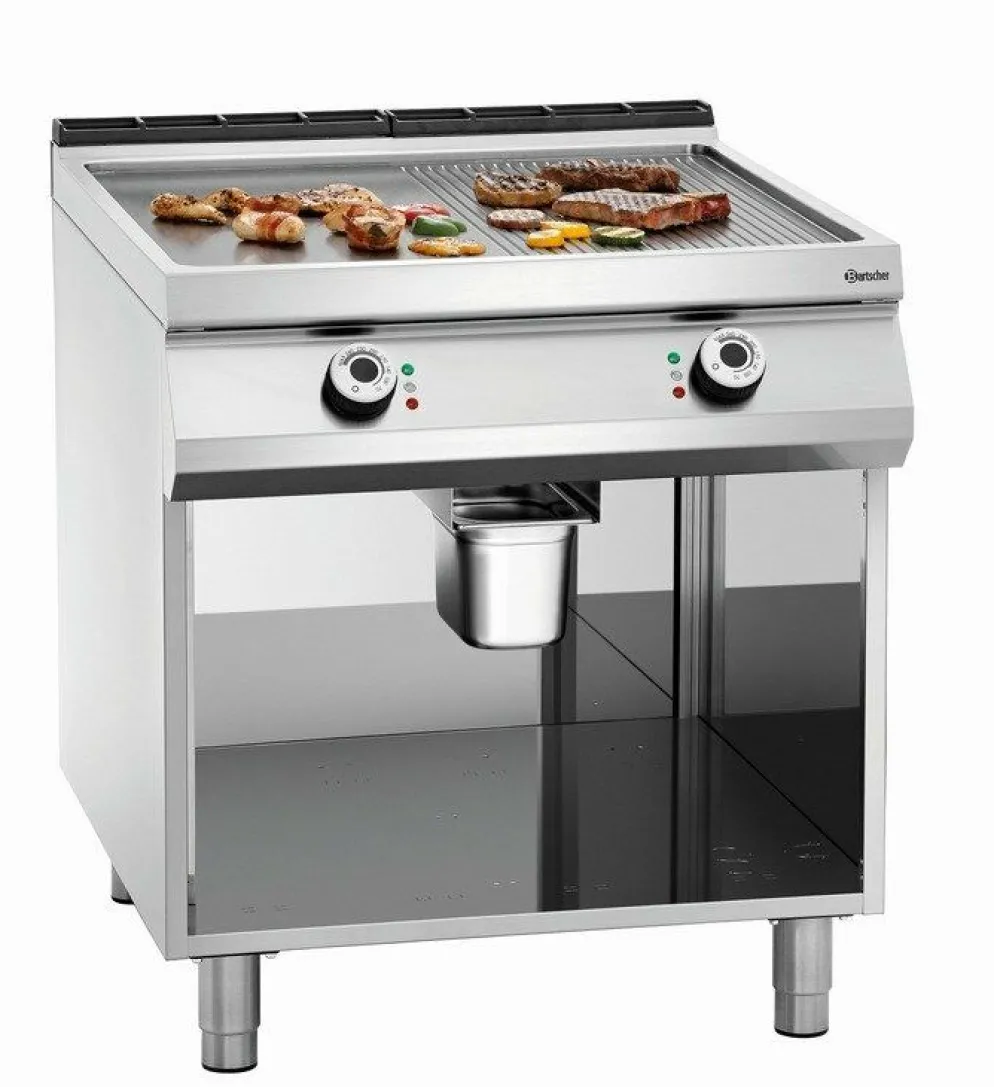 Bartscher Elektro-Griddleplatte, 1/2 glatt, 1/2 gerillt, 800x900x900-950mm, 15 kW