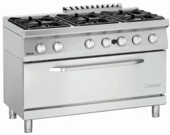 Bartscher 6 Flammen Gasherd GB1050 mit großem Gasbackofen, Breite 1200mm, Tiefe 700mm