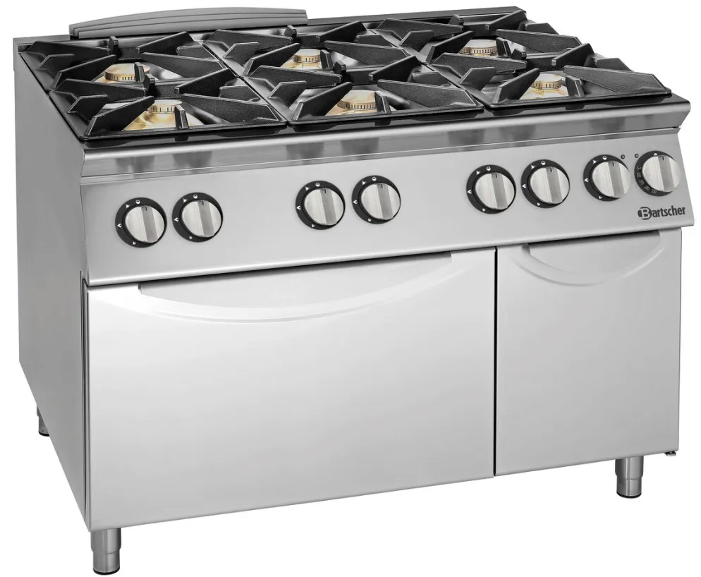 Bartscher Gasherd 900 6 Flammen EBO 48kW, mit Elektrobackofen