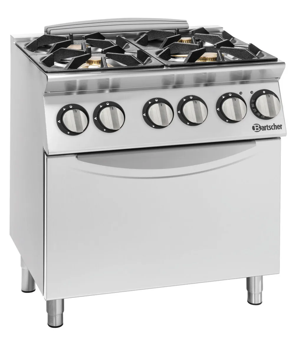 Bartscher Gasherd 900 4 Flammen EBO 32kW, mit Elektrobackofen