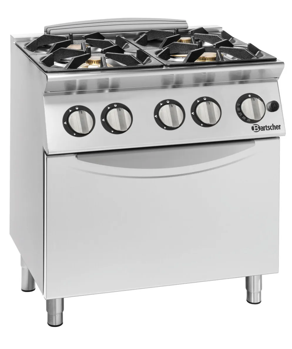Bartscher Gasherd 900 4 Flammen GBO 40kW, mit Gasbackofen