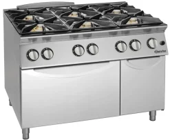 Bartscher Gasherd 900 6 Flammen GBO 56kW, mit Gasbackofen