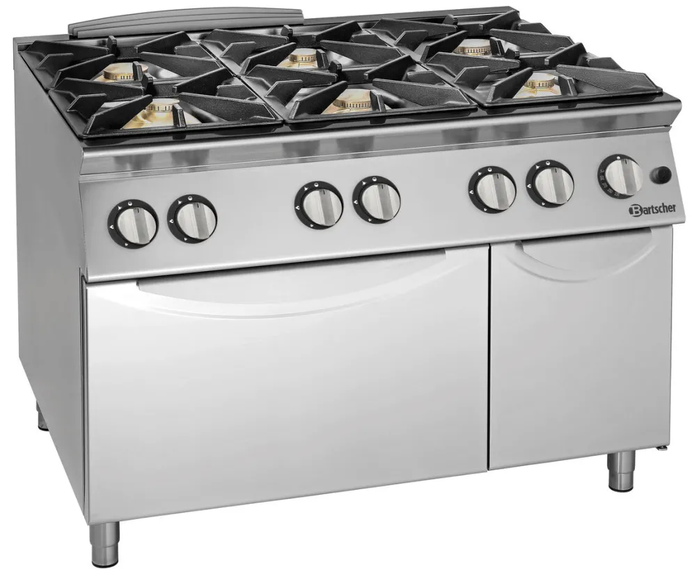 Bartscher Gasherd 900 6 Flammen GBO 56kW, mit Gasbackofen