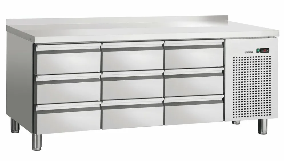 BARTSCHER Kühltisch S9, Aufkantung, 9 Schubladen 1/1GN, Breite 1792mm