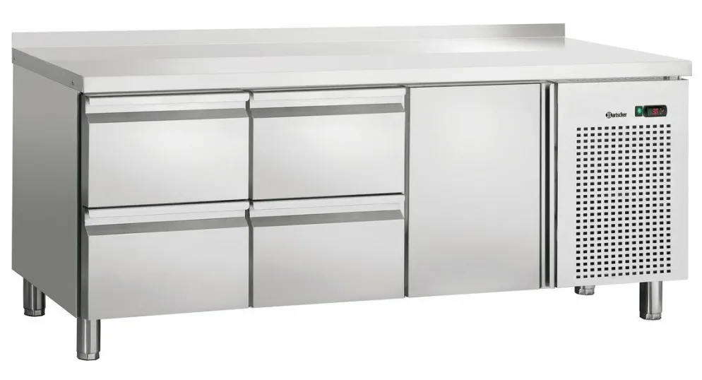 BARTSCHER Kühltisch S4T1, Aufkantung, 4 Schubladen, 2 Türen 1/1GN, Breite 1792mm