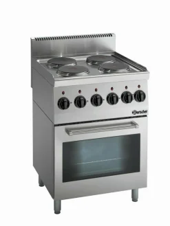 Bartscher 4 Platten Elektroherd mit Backofen, Breite 600mm, Tiefe 600mm, 10.2 kW, 400V