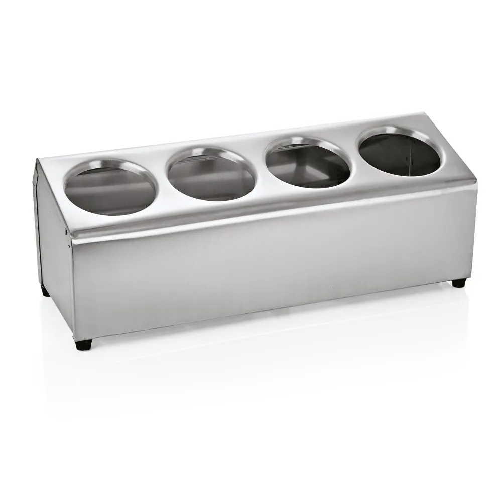 Besteckbehälter, 45 x 17 x 18 cm, für 4 Besteckköcher, Edelstahl