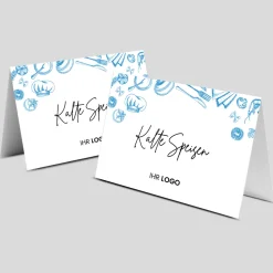 Buffet-Tischaufsteller Blau mit Logo und beschriftbar (250 Stk)