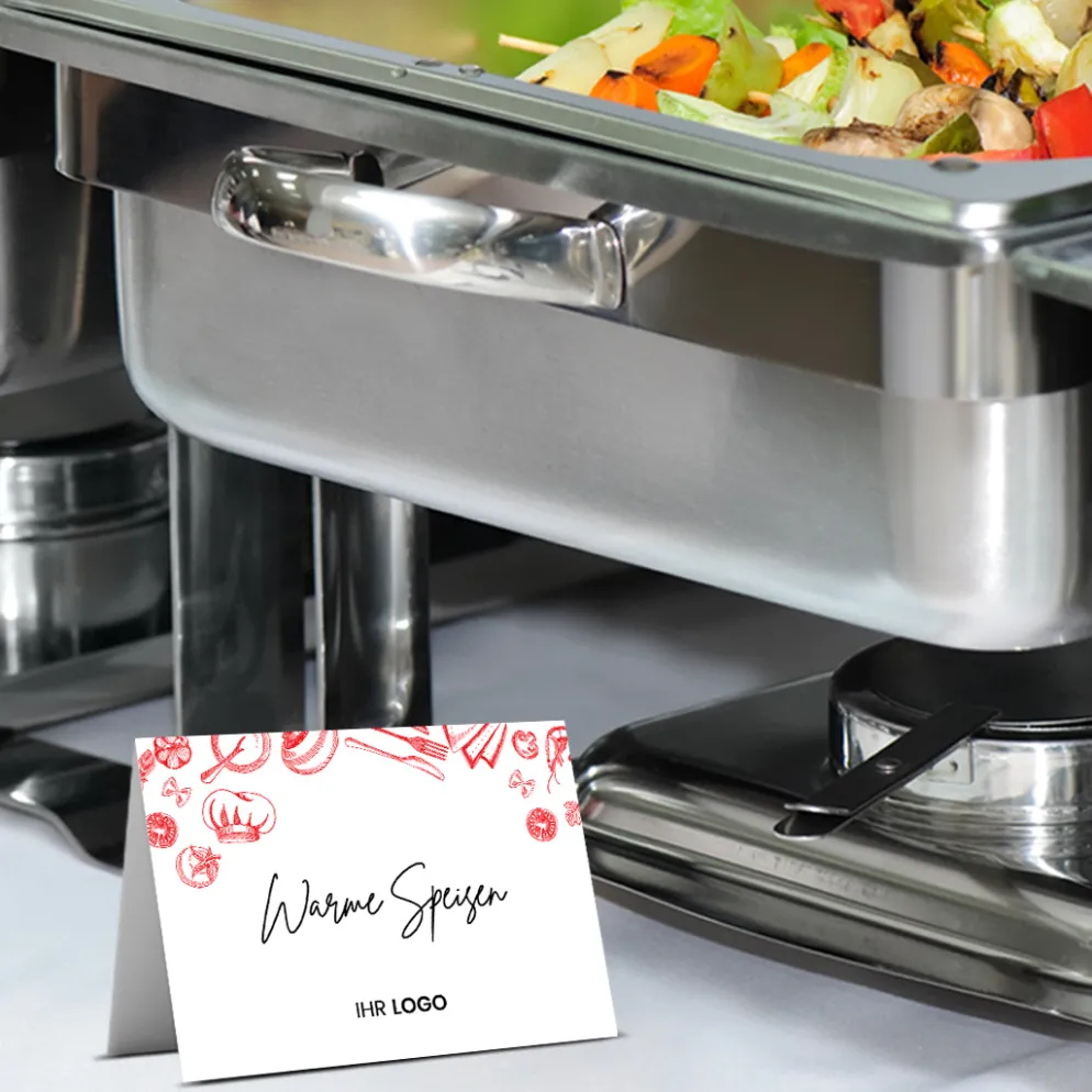 Buffet-Tischaufsteller Rot mit Logo und beschriftbar (250 Stk)