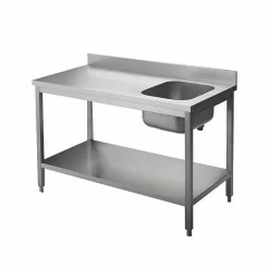 Chef-Tisch mit Aufkantung 160 cm – 1 Becken rechts, CNS Edelstahl