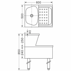 CHROMOnorn Ausguss-Handwasch-Kombination Standausführung 500x600x850mm