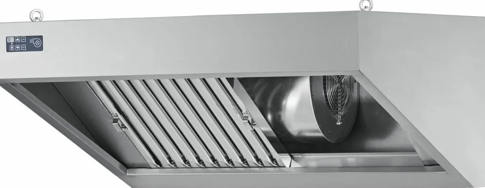 CHROMOnorn Wandhaube mit Ventilator und LED-Einbaubeleuchtung 1200x900x450mm