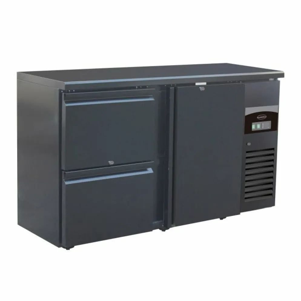 Combisteel Barkühler Schwarz 350L mit 1 Tür, 2 Schubladen