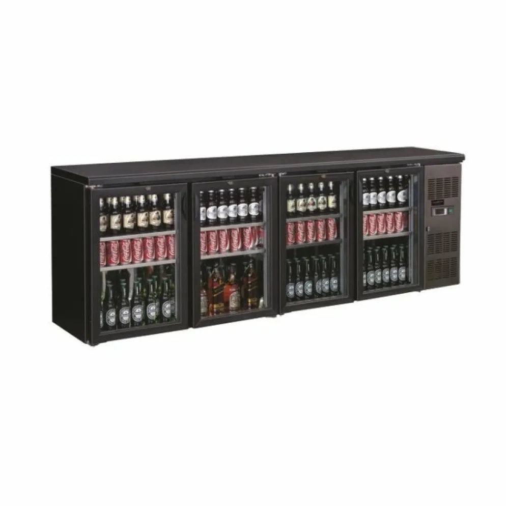 Combisteel Barkühler Schwarz mit 4 Glastüren, 698L