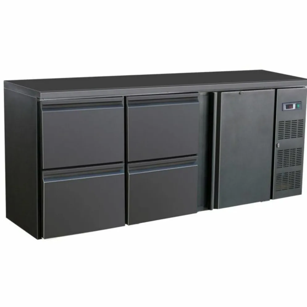 Combisteel Barkühler Schwarz 537L mit 1 Tür, 4 Schubladen