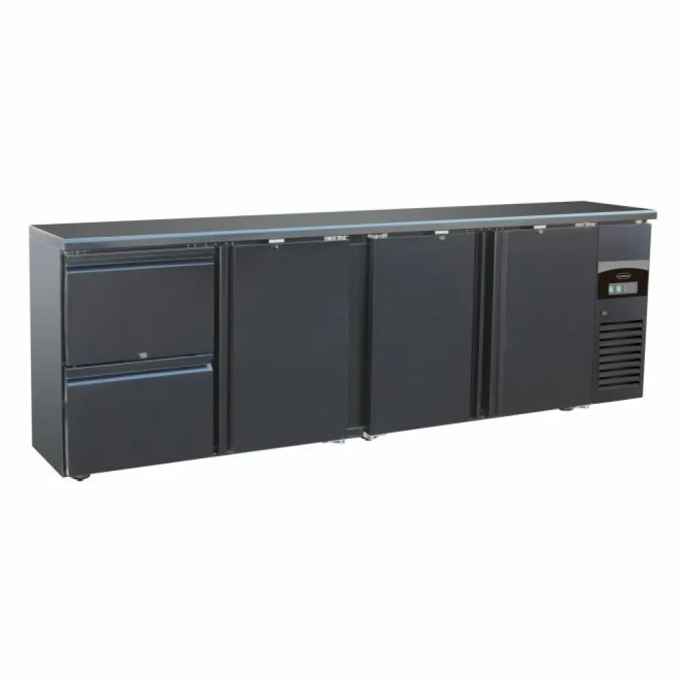 Combisteel Barkühler Schwarz 698L mit 3 Türen, 2 Schubladen
