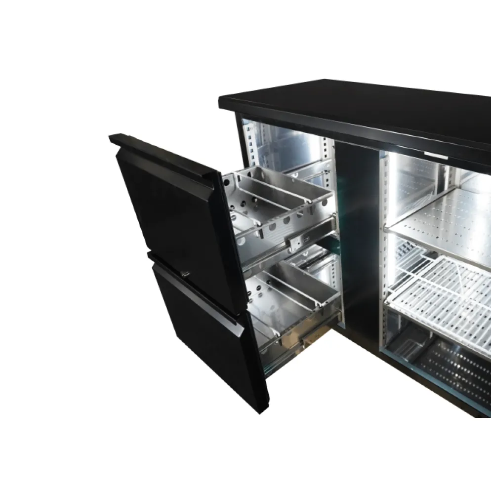 Combisteel Barkühler Schwarz 698L mit 3 Türen, 2 Schubladen