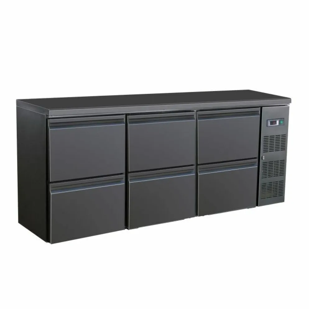 Combisteel Barkühler Schwarz 537L mit 6 Schubladen